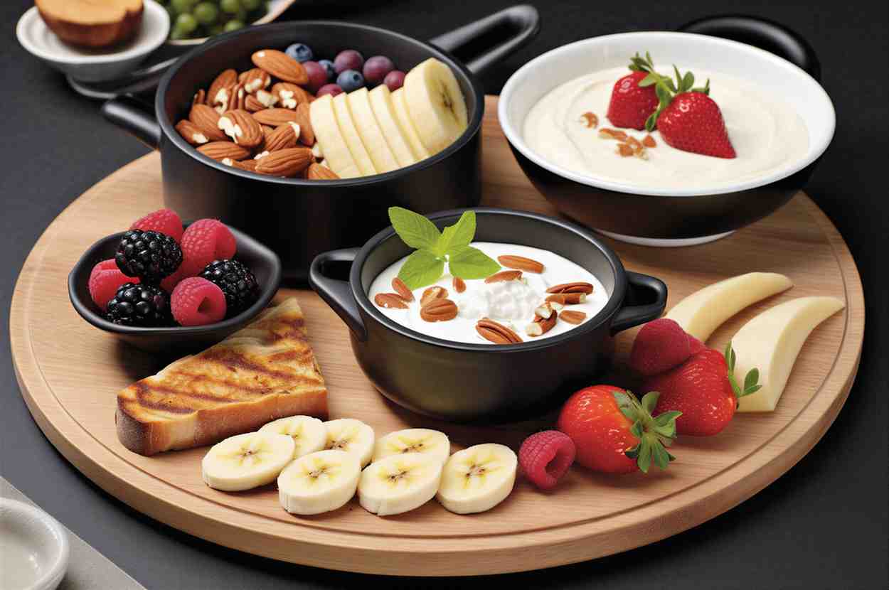 Artisan breakfast platter with fruits, nuts, and yogurt